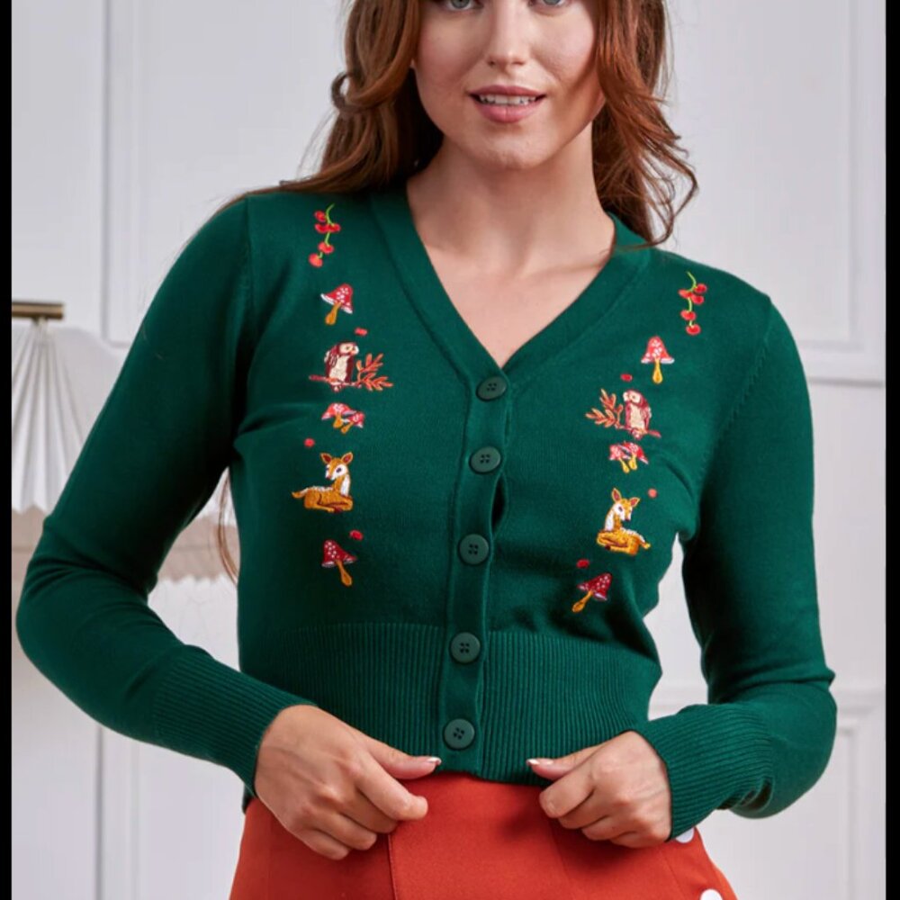 NWT Nara Forest Friends Cardigan in Green by Banned XL